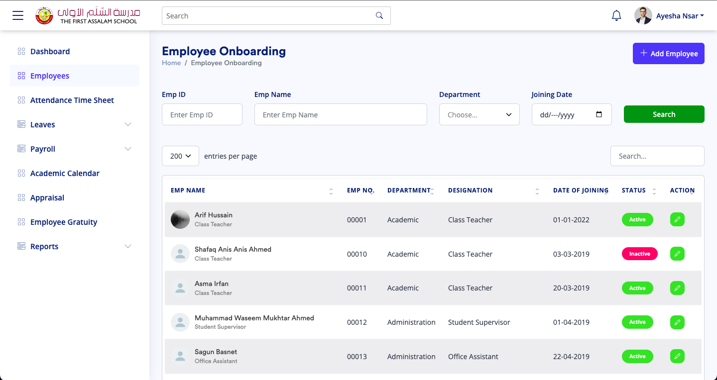 HR administration portal dashboard HRMS software in Qatar