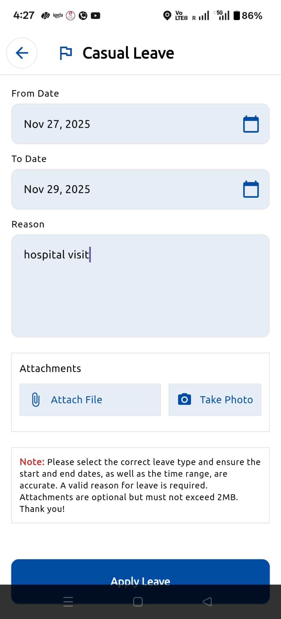 Employee leave management mobile application HRMS Qatar